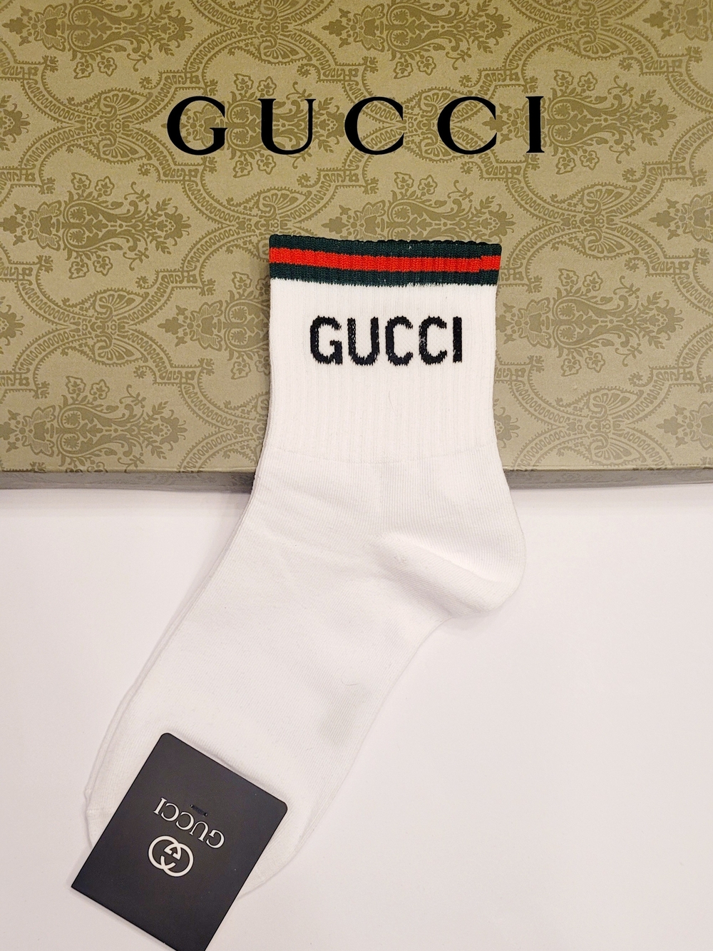 🇮🇹 Gucci White Crew Socks🧦 with Red & Green Stripes🇮🇹